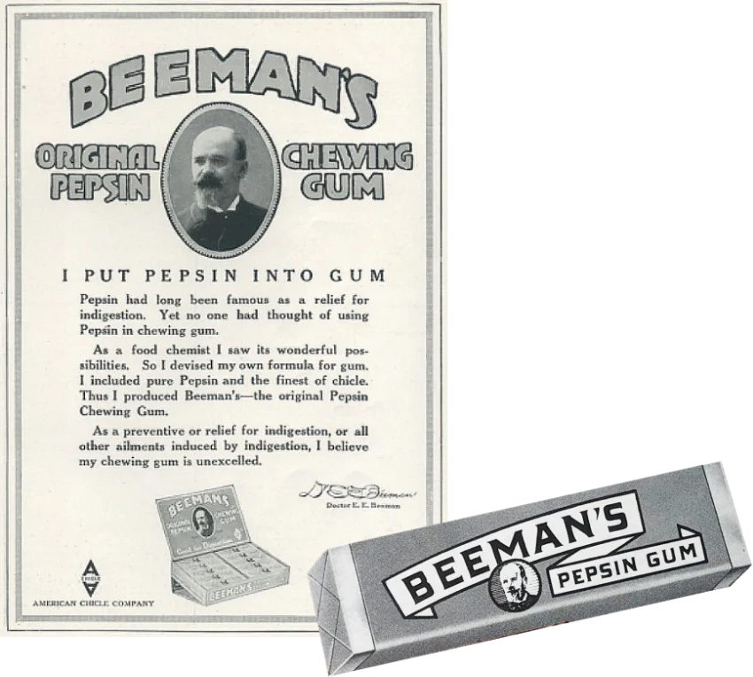 Beemans' original pepsin chewing gum flyer.