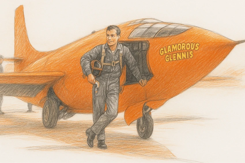 drawling of man with glamourous glennis plane