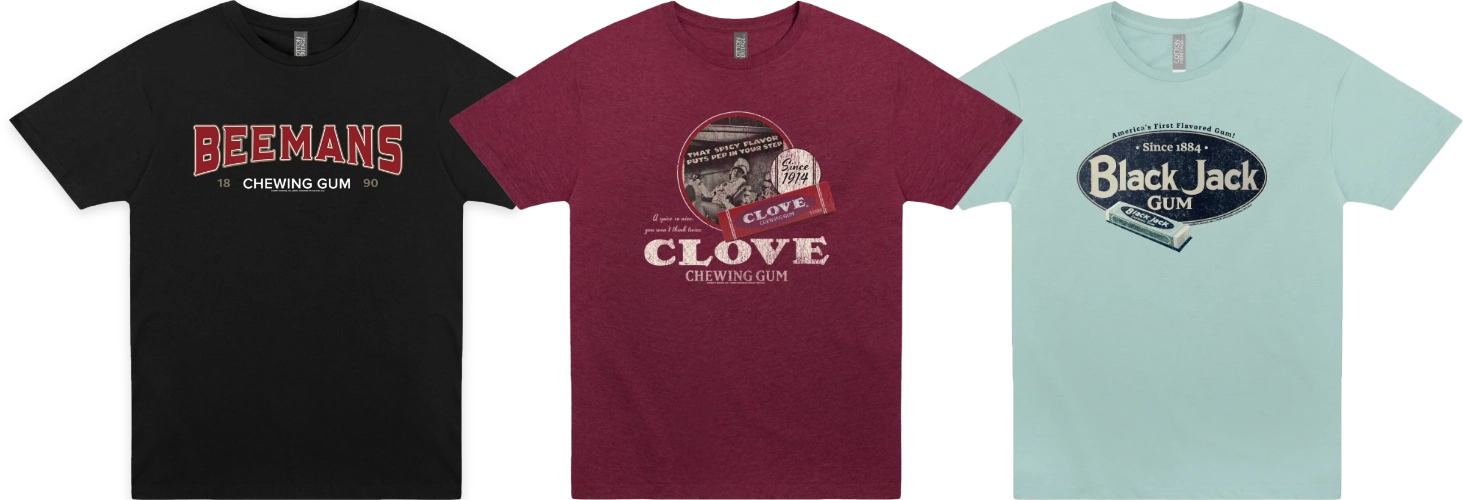 Beemans, clove, and black jack chewing gum t shirts