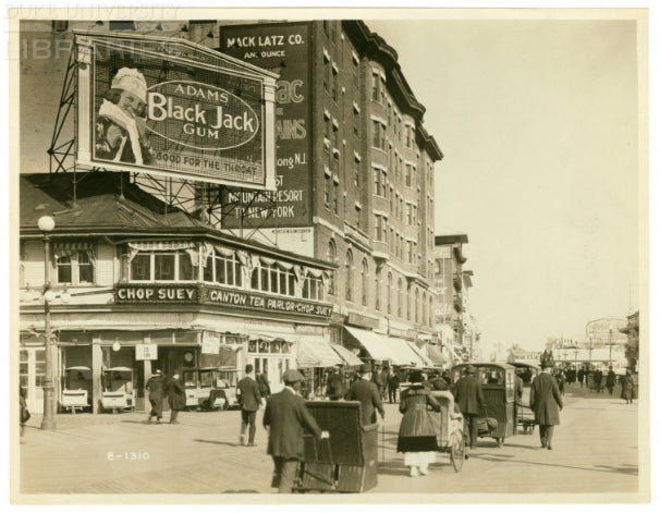 Black and white image of black jack gum bill board