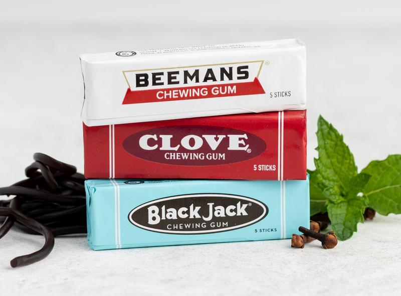 Beemans, Clove and Blackjack gum stacked with ingredients
